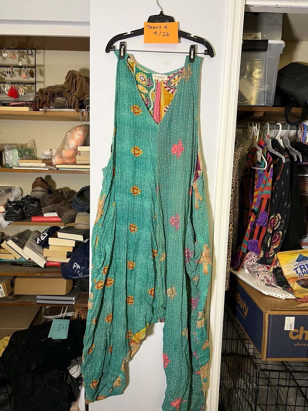 Kantha Bae Teal Bird Print Erin Jumpsuit Free Size